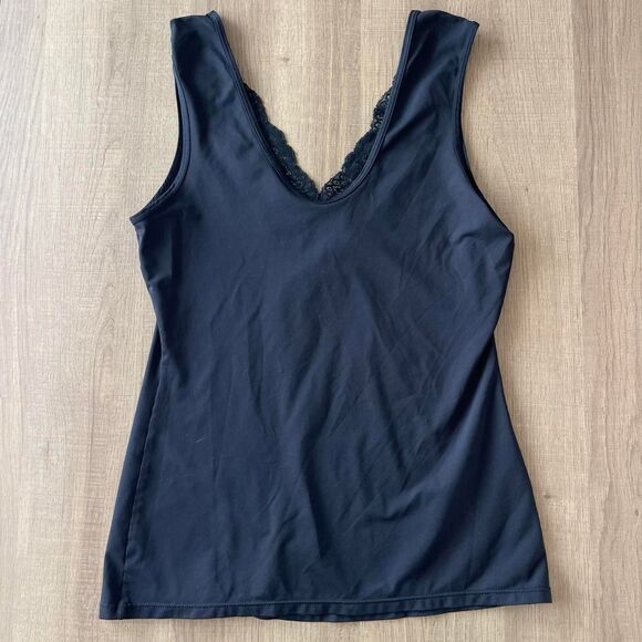 Jones-new-york Women's Black V Neck Tank with Lace Detail Medium - Picture 4 of 4